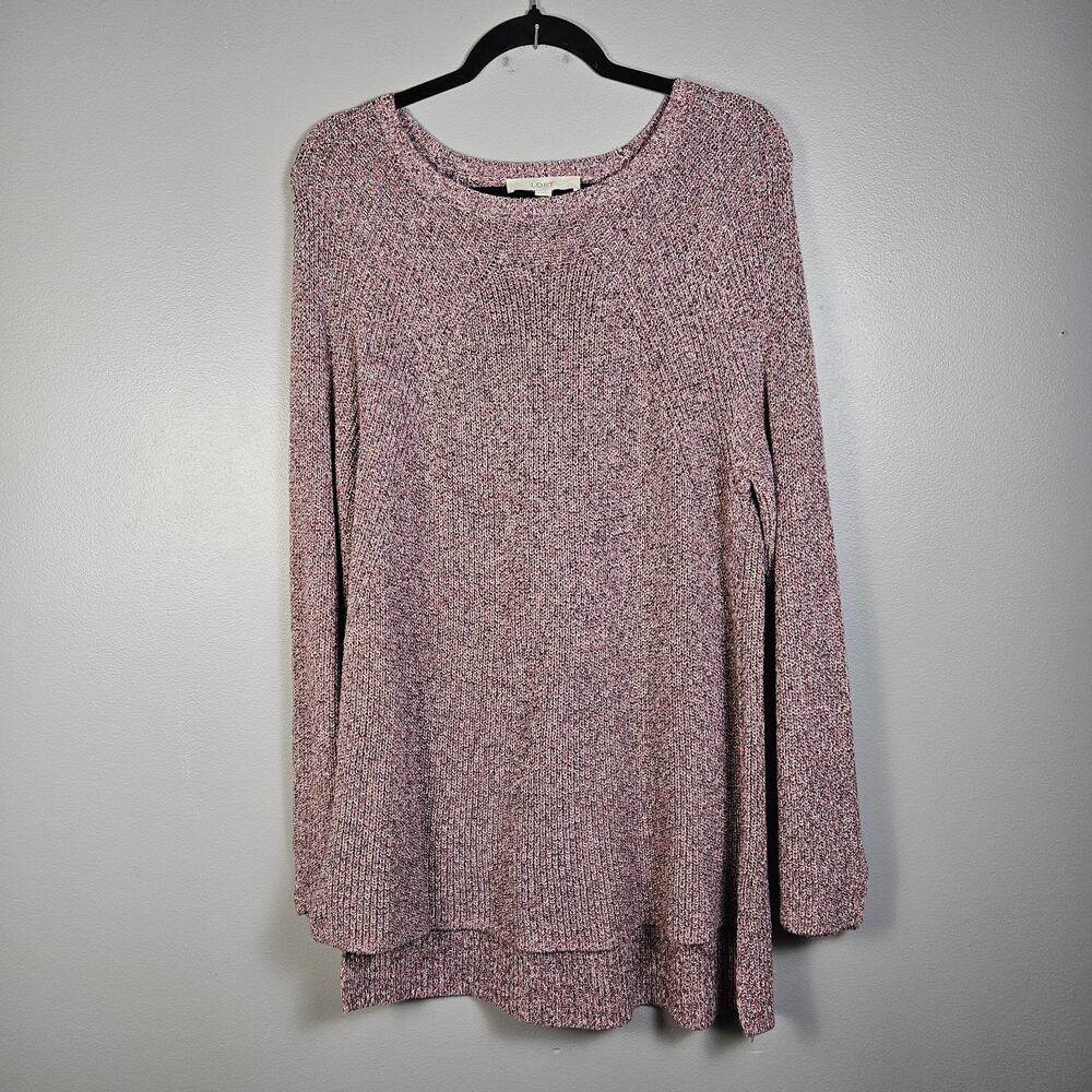 LOFT Womens Large Sweater Pullover Rib Knit Redish‎ Purple Cotton Long Sleeve